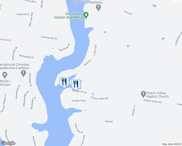 map of restaurants, bars, coffee shops, grocery stores, and more near 1136 Lock 4 Road in Gallatin