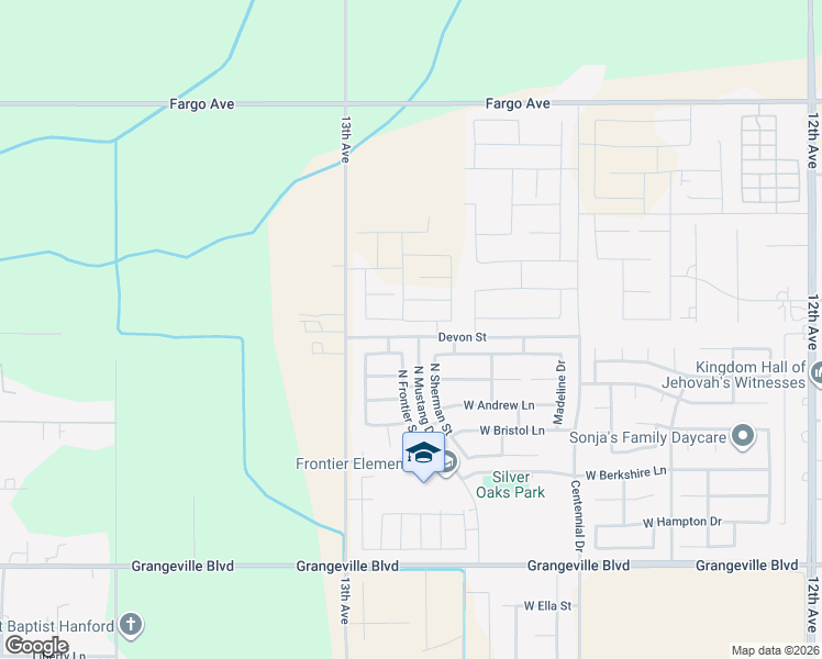 map of restaurants, bars, coffee shops, grocery stores, and more near 2358 West Mallard Way in Hanford
