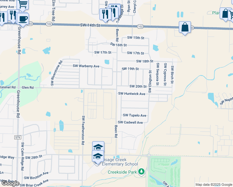 map of restaurants, bars, coffee shops, grocery stores, and more near Been Road in Bentonville