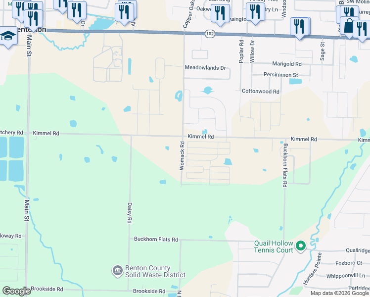 map of restaurants, bars, coffee shops, grocery stores, and more near 799 Kimmel Road in Centerton