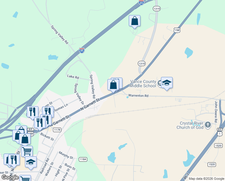 map of restaurants, bars, coffee shops, grocery stores, and more near 2345 North Garnett Street in Henderson
