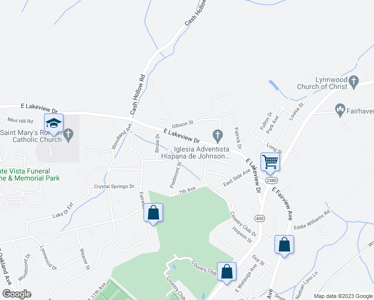 map of restaurants, bars, coffee shops, grocery stores, and more near 1446 Piedmont Street in Johnson City