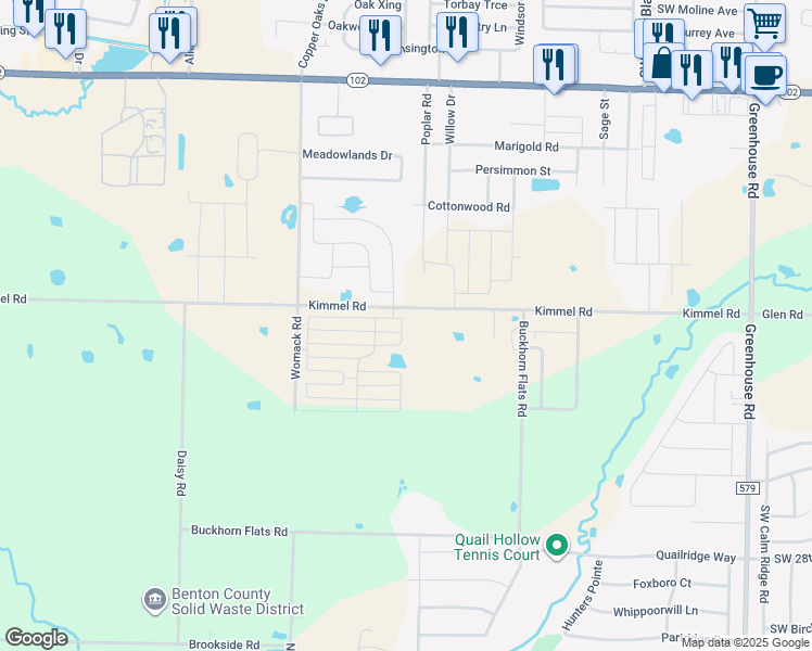 map of restaurants, bars, coffee shops, grocery stores, and more near 1121 Kimmel Road in Centerton
