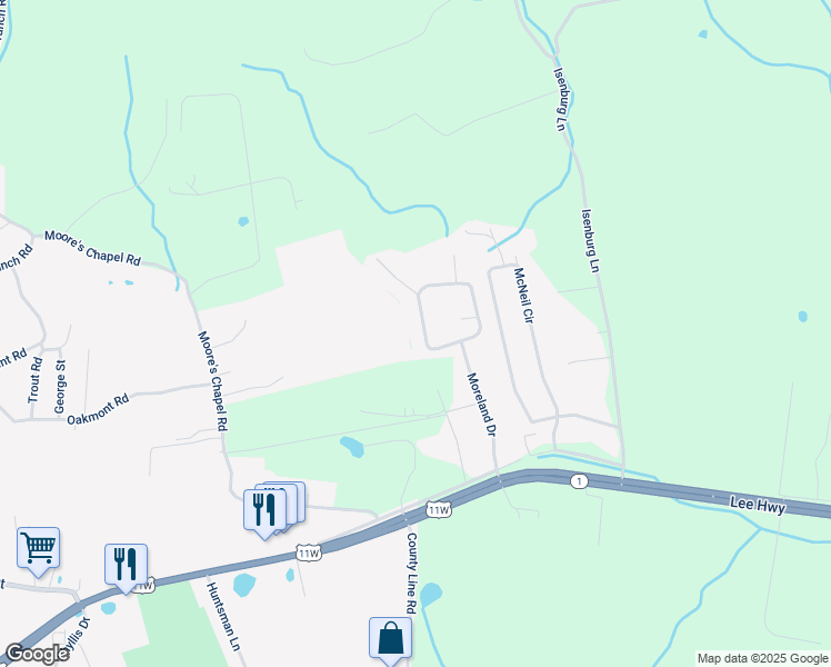map of restaurants, bars, coffee shops, grocery stores, and more near 260 Clover Circle in Mooresburg