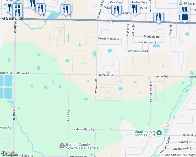 map of restaurants, bars, coffee shops, grocery stores, and more near 578 Womack Road in Centerton