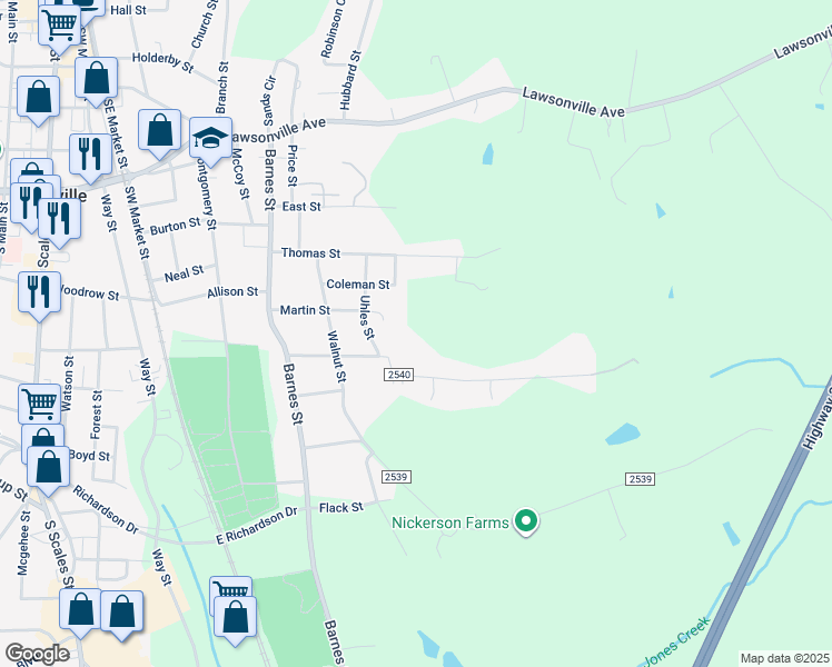 map of restaurants, bars, coffee shops, grocery stores, and more near 700 Walker Street in Reidsville