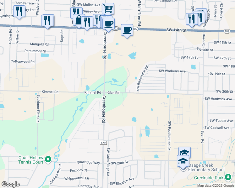 map of restaurants, bars, coffee shops, grocery stores, and more near 9972 County Road 48 in Centerton