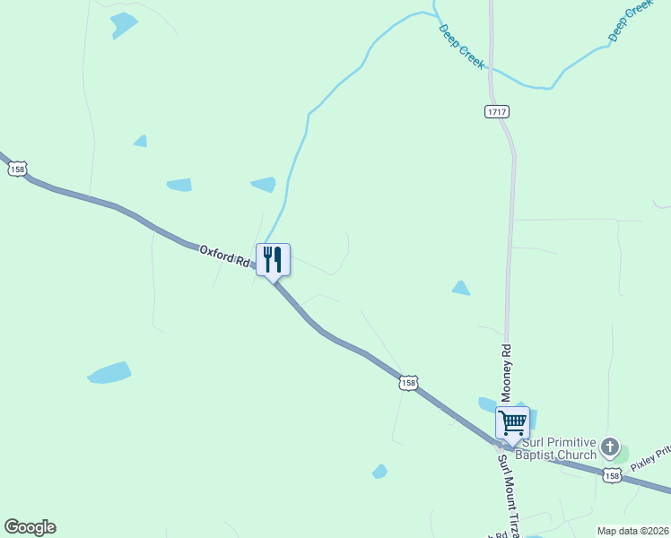 map of restaurants, bars, coffee shops, grocery stores, and more near 234 Walnut Tree Lane in Roxboro