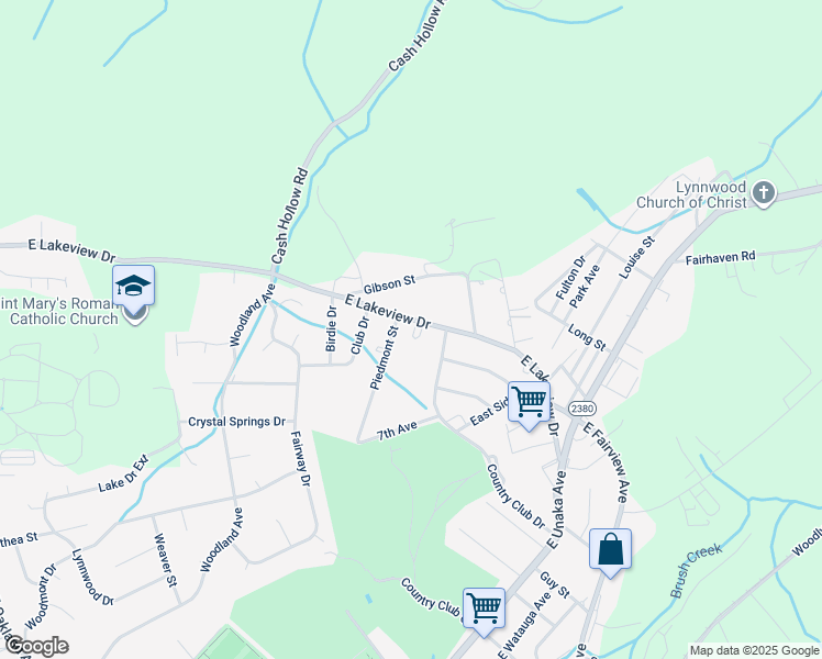 map of restaurants, bars, coffee shops, grocery stores, and more near 1309 East Lakeview Drive in Johnson City