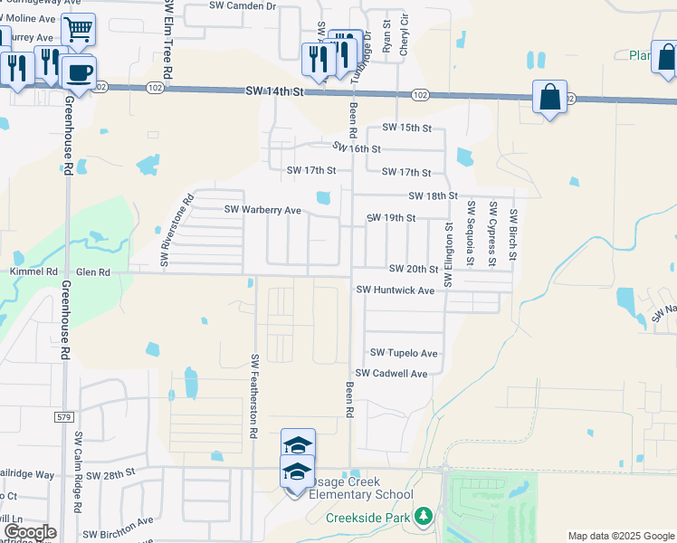 map of restaurants, bars, coffee shops, grocery stores, and more near 1911 Southwest Laurynwood Street in Bentonville