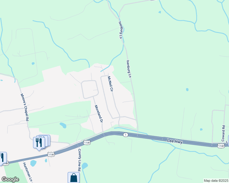 map of restaurants, bars, coffee shops, grocery stores, and more near 245 McNeil Circle in Mooresburg