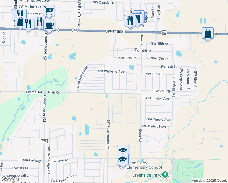 map of restaurants, bars, coffee shops, grocery stores, and more near 2901 Southwest Tanglewood Avenue in Bentonville