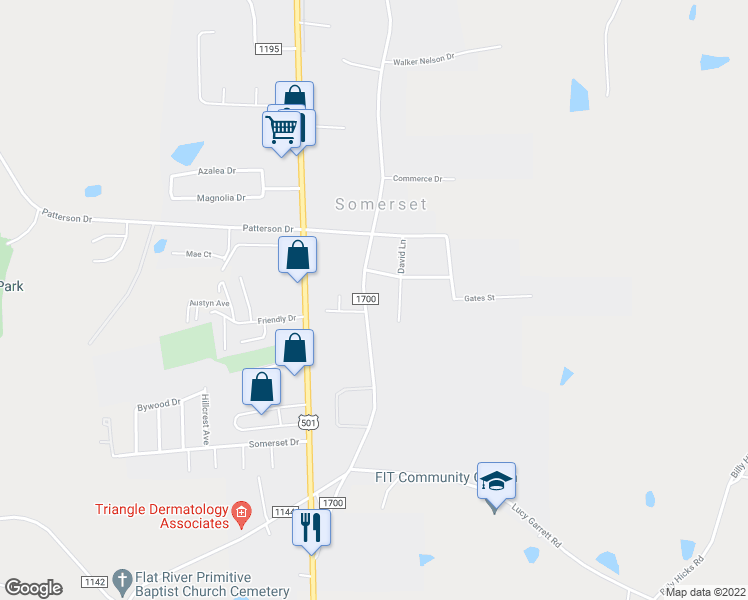 map of restaurants, bars, coffee shops, grocery stores, and more near 2015 Old Durham Road in Roxboro