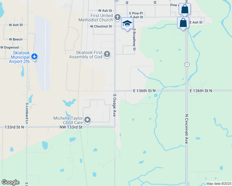 map of restaurants, bars, coffee shops, grocery stores, and more near 26 South Osage Avenue in Skiatook