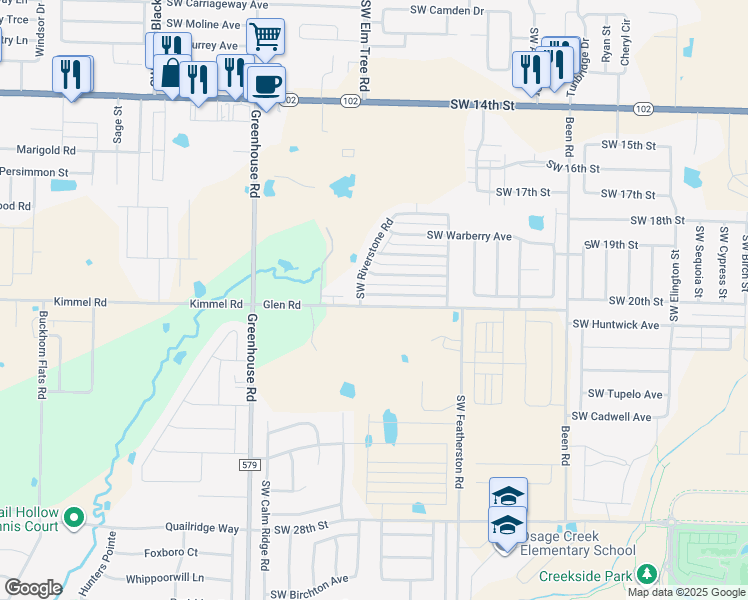 map of restaurants, bars, coffee shops, grocery stores, and more near 3301 Southwest Hillstone Avenue in Bentonville
