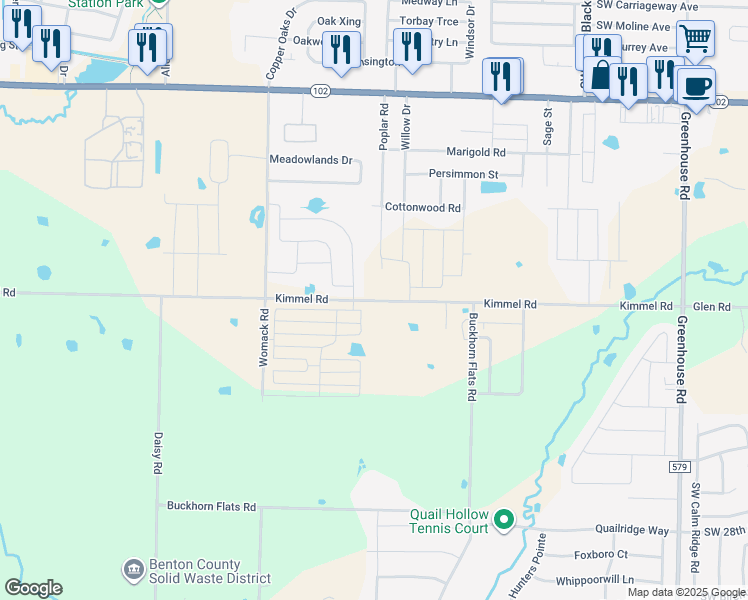 map of restaurants, bars, coffee shops, grocery stores, and more near County Road 48 in Centerton
