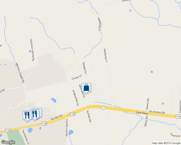 map of restaurants, bars, coffee shops, grocery stores, and more near 245 McNeil Circle in Mooresburg