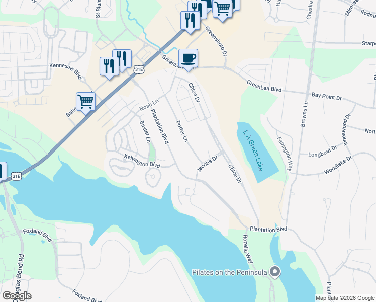 map of restaurants, bars, coffee shops, grocery stores, and more near 1178 Potter Lane in Gallatin