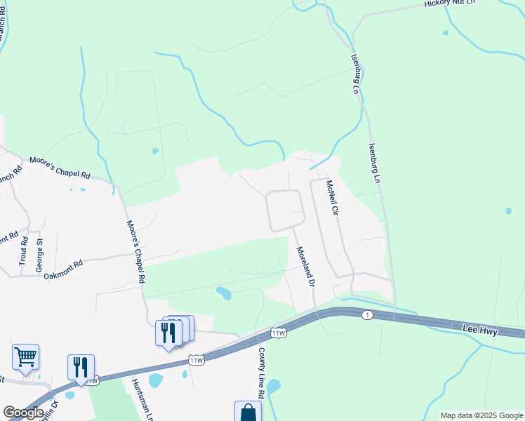 map of restaurants, bars, coffee shops, grocery stores, and more near 260 Clover Circle in Mooresburg