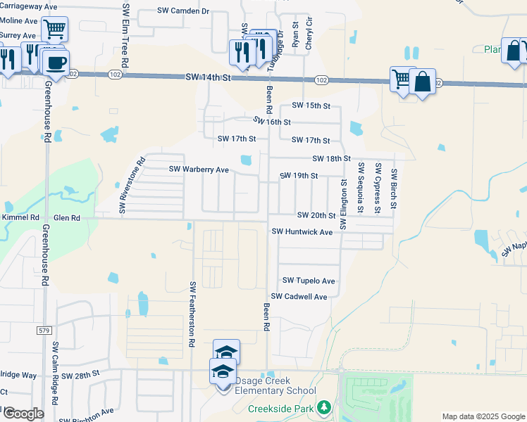 map of restaurants, bars, coffee shops, grocery stores, and more near 1911 Southwest Laurynwood Street in Bentonville