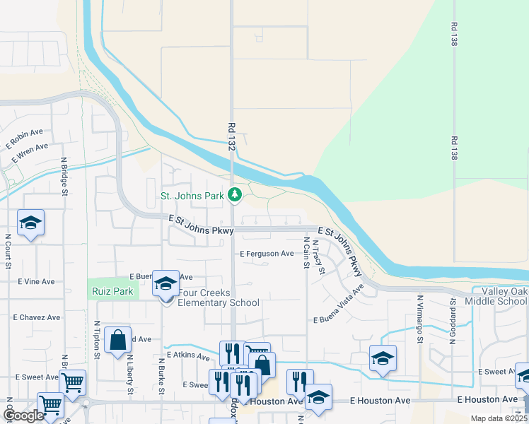 map of restaurants, bars, coffee shops, grocery stores, and more near 1434 E Sunnyview Ave in Visalia
