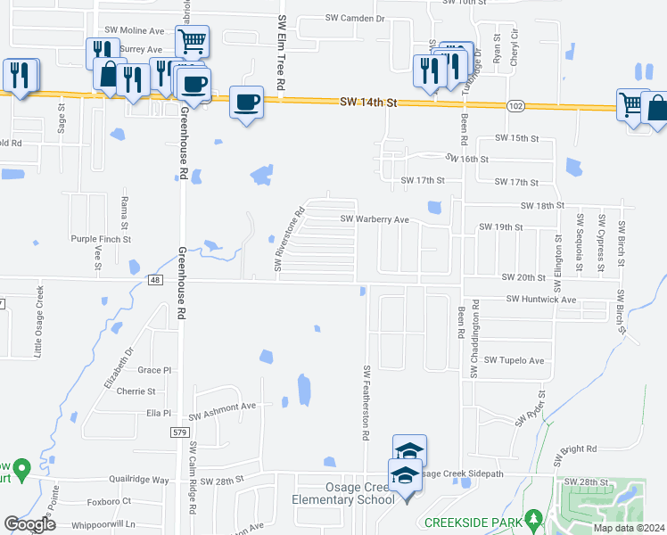 map of restaurants, bars, coffee shops, grocery stores, and more near 3112 Southwest Hillstone Avenue in Bentonville