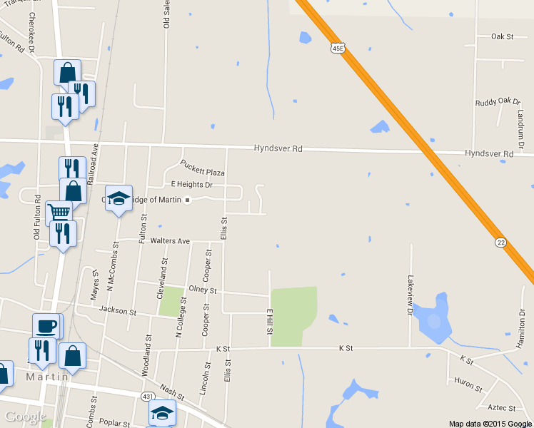 map of restaurants, bars, coffee shops, grocery stores, and more near 521 Hillsboro Street in Martin