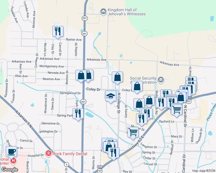 map of restaurants, bars, coffee shops, grocery stores, and more near 21 Northstar Circle in Mountain Home