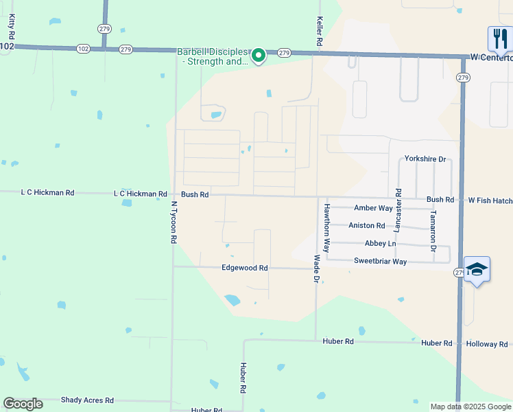 map of restaurants, bars, coffee shops, grocery stores, and more near 12921 Bush Road in Bentonville