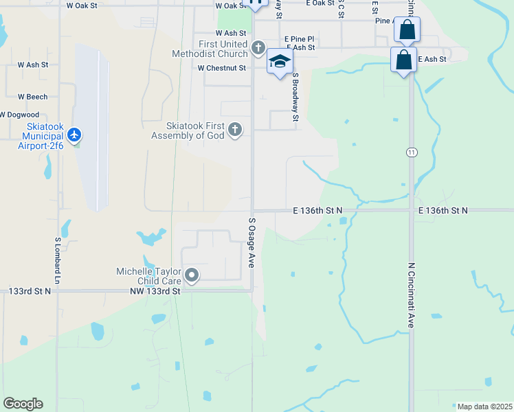 map of restaurants, bars, coffee shops, grocery stores, and more near 1829 South Osage Avenue in Skiatook