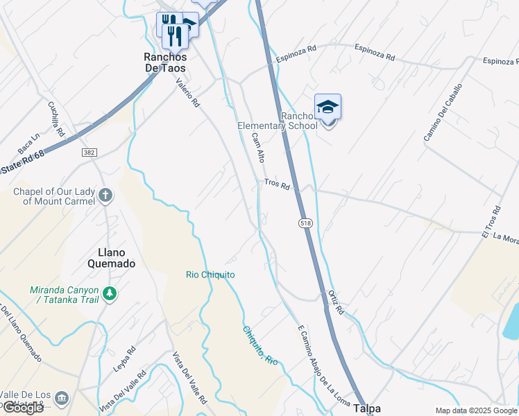 map of restaurants, bars, coffee shops, grocery stores, and more near East Camino Abajo De La Loma in Ranchos de Taos