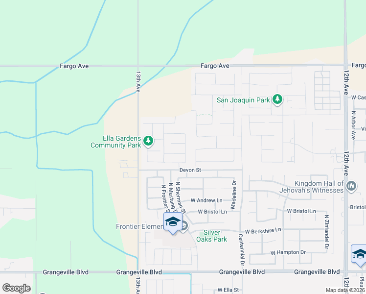 map of restaurants, bars, coffee shops, grocery stores, and more near 2357 Cortner Street in Hanford