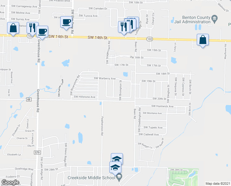 map of restaurants, bars, coffee shops, grocery stores, and more near 1905 Southwest Candlewood Street in Bentonville
