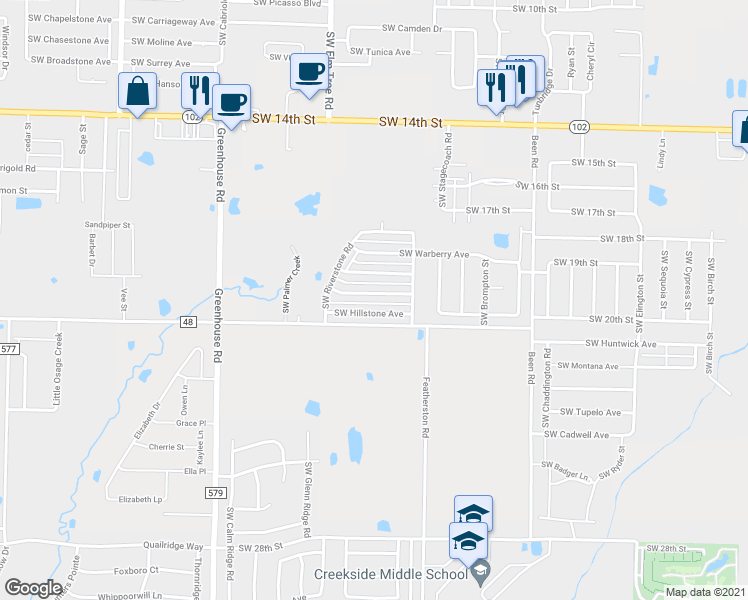 map of restaurants, bars, coffee shops, grocery stores, and more near 3205 Southwest Stonepoint Avenue in Bentonville