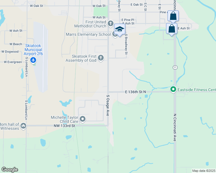 map of restaurants, bars, coffee shops, grocery stores, and more near 1831 South Osage Avenue in Skiatook