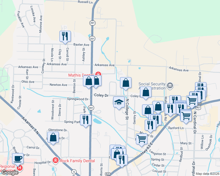 map of restaurants, bars, coffee shops, grocery stores, and more near 140 Green Valley Drive in Mountain Home