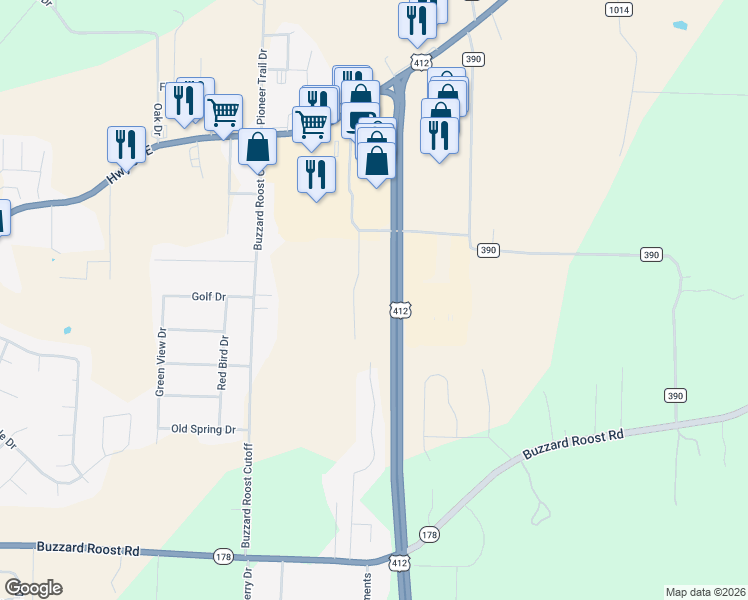 map of restaurants, bars, coffee shops, grocery stores, and more near 250 Drillers Road in Mountain Home