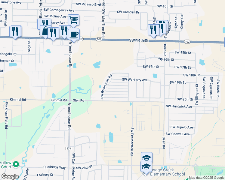 map of restaurants, bars, coffee shops, grocery stores, and more near 3214 Southwest Stonepoint Avenue in Bentonville