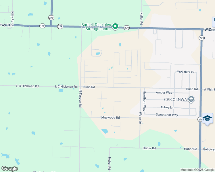 map of restaurants, bars, coffee shops, grocery stores, and more near 12910 Bush Road in Centerton