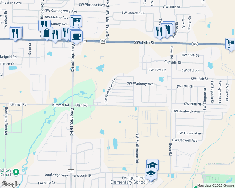 map of restaurants, bars, coffee shops, grocery stores, and more near 3212 Southwest Stonepoint Avenue in Bentonville