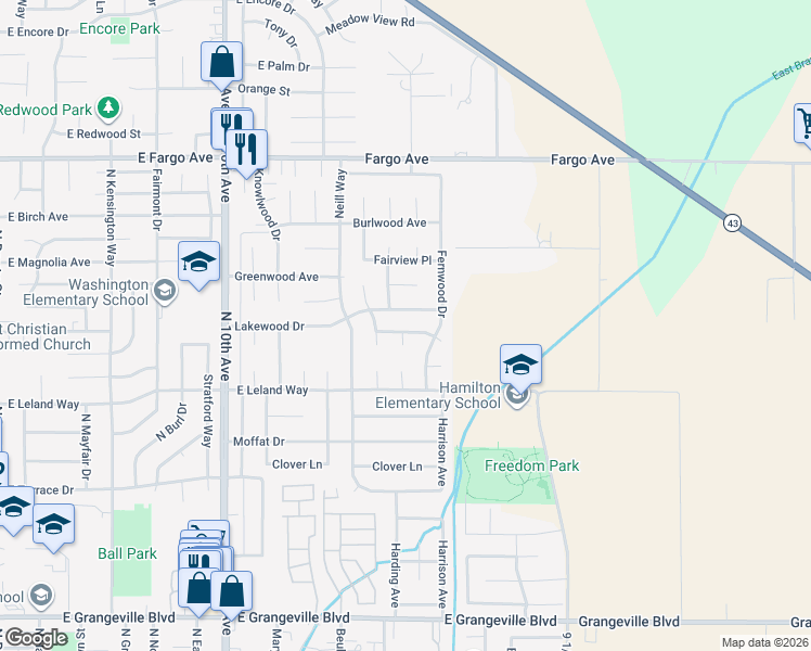 map of restaurants, bars, coffee shops, grocery stores, and more near 990 Heartwood Way in Hanford