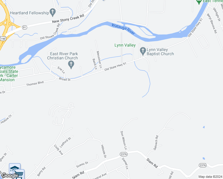 map of restaurants, bars, coffee shops, grocery stores, and more near 1302 Broad Street in Elizabethton