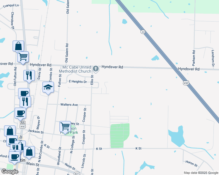 map of restaurants, bars, coffee shops, grocery stores, and more near 101a Penny Lane in Martin