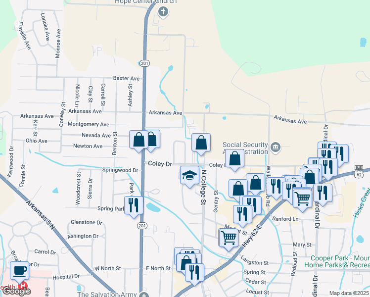 map of restaurants, bars, coffee shops, grocery stores, and more near 21 Northstar Circle in Mountain Home
