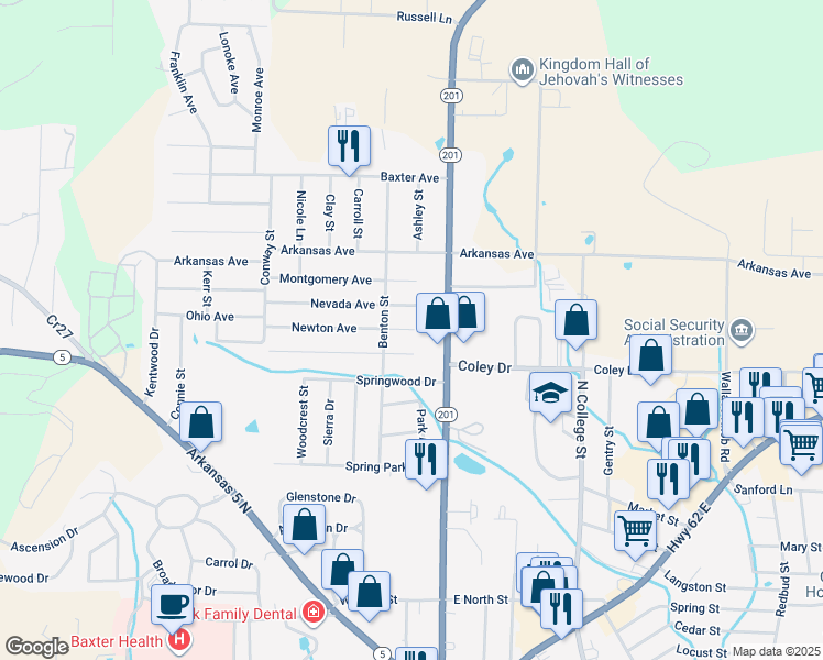 map of restaurants, bars, coffee shops, grocery stores, and more near 312 Newton Avenue in Mountain Home