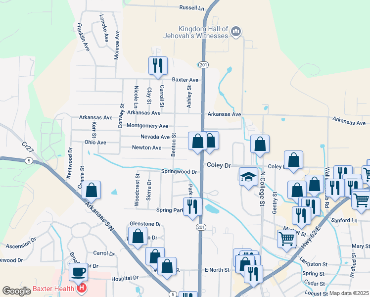 map of restaurants, bars, coffee shops, grocery stores, and more near 312 Newton Avenue in Mountain Home