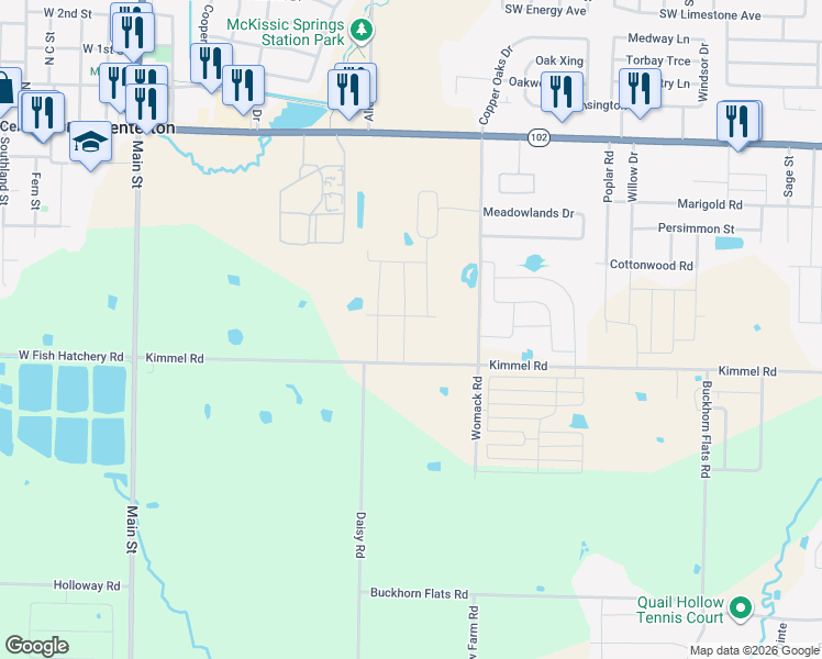 map of restaurants, bars, coffee shops, grocery stores, and more near 799 Kimmel Road in Centerton