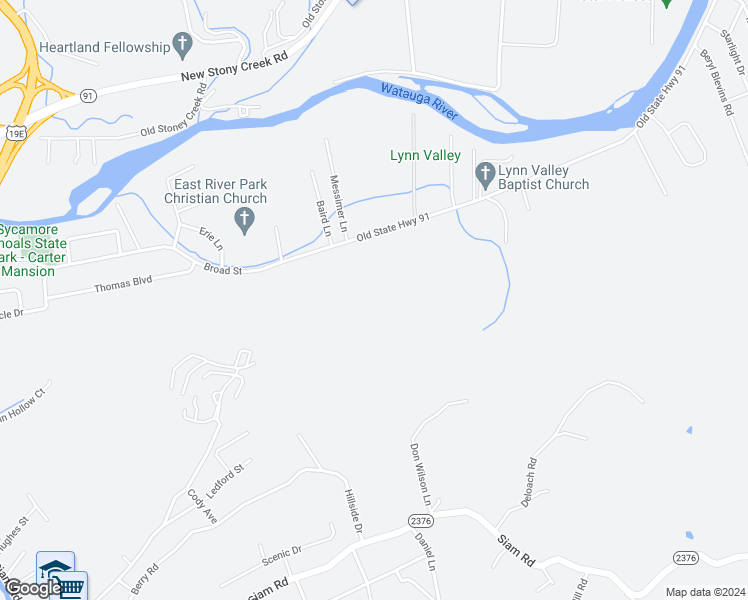 map of restaurants, bars, coffee shops, grocery stores, and more near 1302 Broad Street in Elizabethton