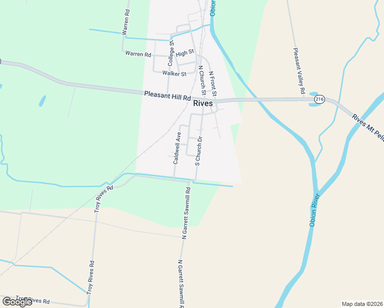 map of restaurants, bars, coffee shops, grocery stores, and more near 405 South Church Drive in Rives