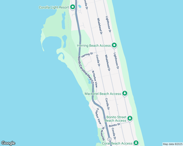 map of restaurants, bars, coffee shops, grocery stores, and more near 992 North Harbor View in Corolla